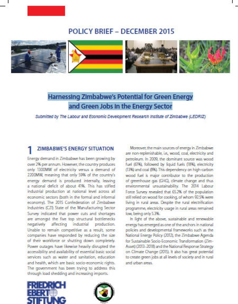 POLICY BRIEF - Harnessing Zimbabwe’s Potential for Green Energy and Green Jobs in the Energy Sector